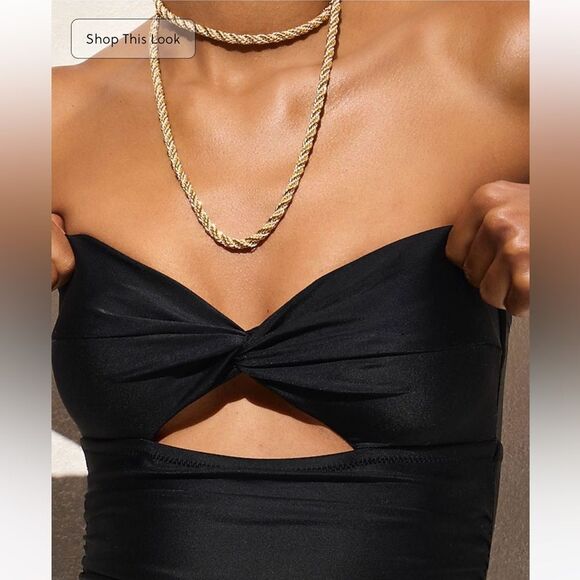 NWT J CREW Gemma ruched bandeau cutout one-piece in black - Picture 4 of 9